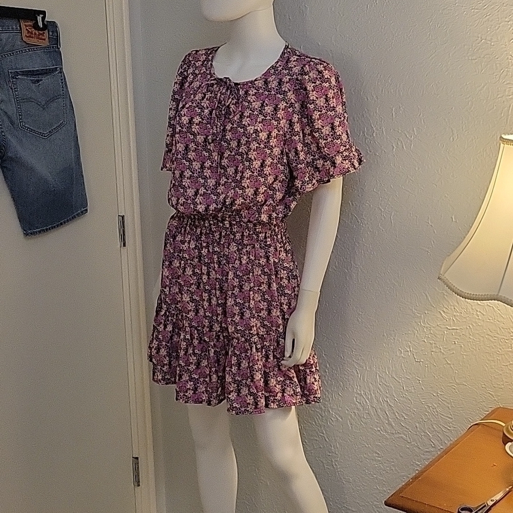 UMGEE Romantic Floral Smock Ruffle Metallic Blouson Mini Fairycore Dress - Picture 2 of 9